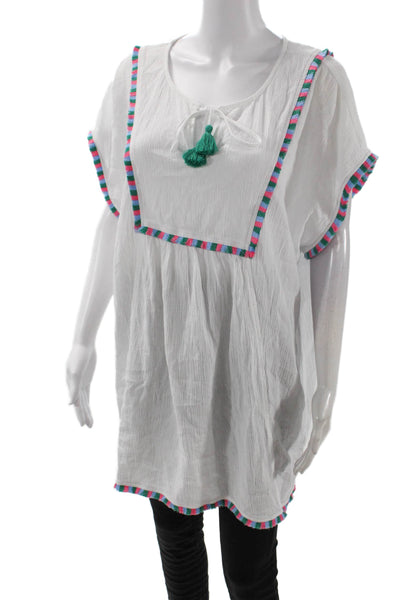 J Crew Womens Cotton Short Sleeve Y-Neck Pullover Tunic Top White Size M