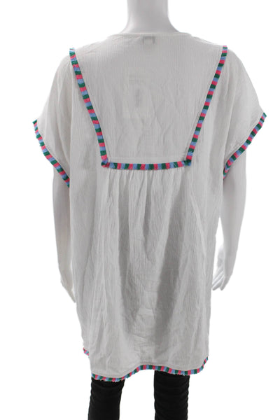 J Crew Womens Cotton Short Sleeve Y-Neck Pullover Tunic Top White Size M