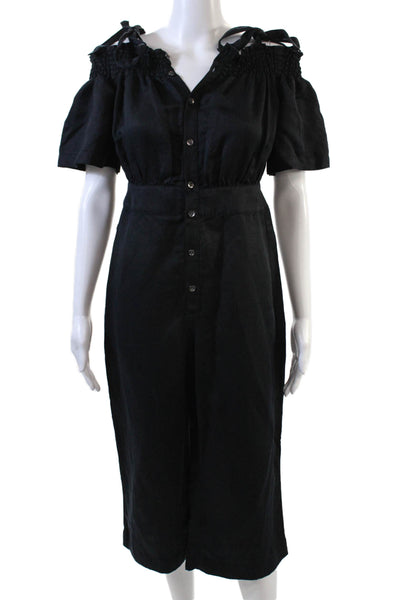 7 For All Mankind Womens Off The Shoulder Buttoned Jumpsuit Black Size XS