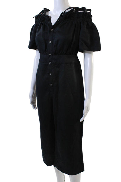 7 For All Mankind Womens Off The Shoulder Buttoned Jumpsuit Black Size XS