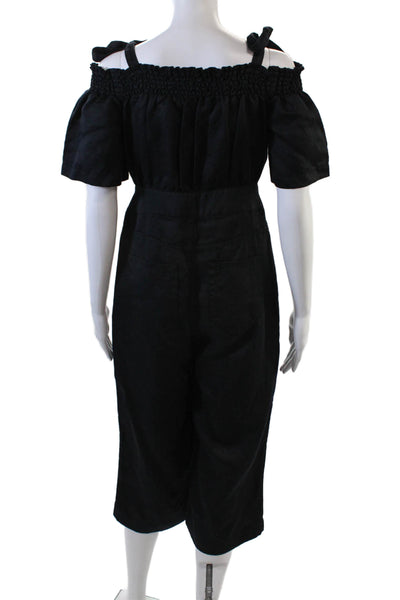7 For All Mankind Womens Off The Shoulder Buttoned Jumpsuit Black Size XS