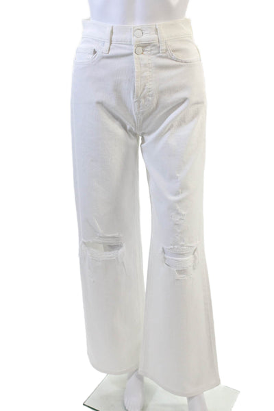 7 For All Mankind Womens Distressed High-Rise Flared Jeans White Size 26