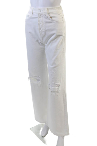 7 For All Mankind Womens Distressed High-Rise Flared Jeans White Size 26