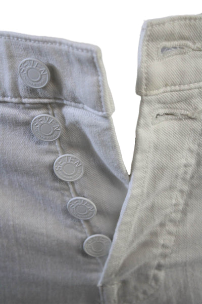 7 For All Mankind Womens Distressed High-Rise Flared Jeans White Size 26