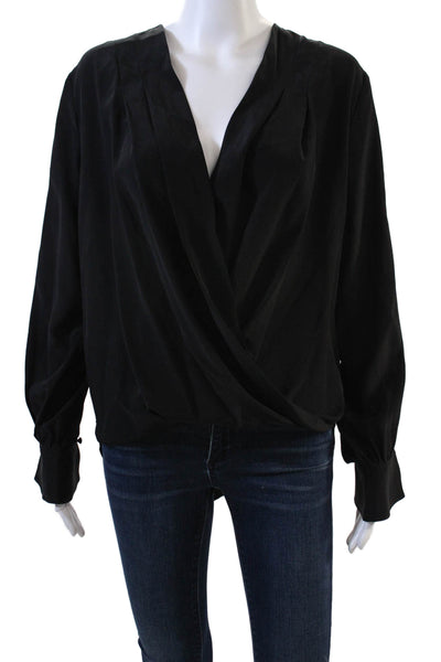 7 For All Mankind Womens Long Sleeve V-Neck Blouse Top Black Size XS