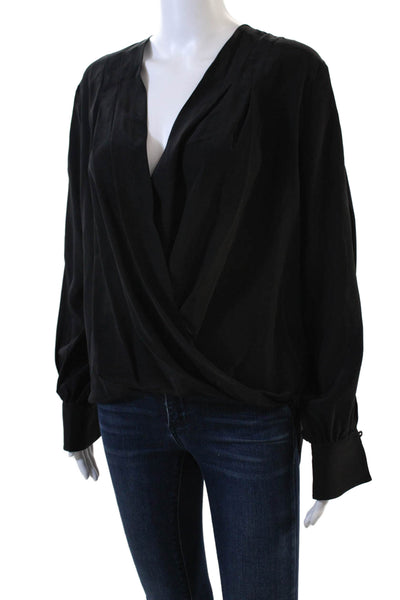 7 For All Mankind Womens Long Sleeve V-Neck Blouse Top Black Size XS