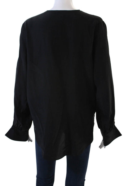 7 For All Mankind Womens Long Sleeve V-Neck Blouse Top Black Size XS