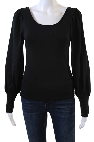 7 For All Mankind Womens Scoop Neck Long Sleeve Blouse Black Size XS