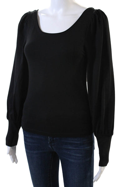 7 For All Mankind Womens Scoop Neck Long Sleeve Blouse Black Size XS