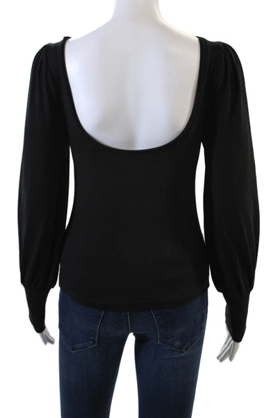 7 For All Mankind Womens Scoop Neck Long Sleeve Blouse Black Size XS