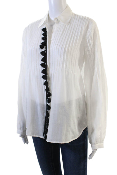 7 For All Mankind Womens Collared Long Sleeve Button-Down Shirt White Size XS