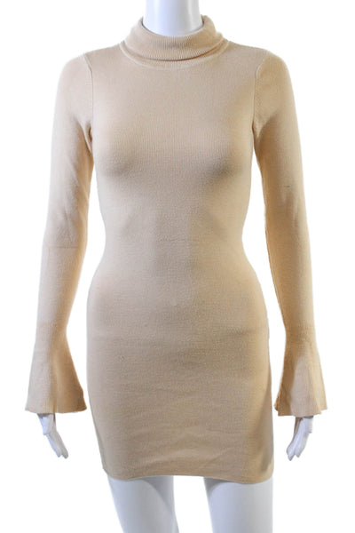 Lovers + Friends Womens Turtleneck Sweater Dress Beige Size Extra Small