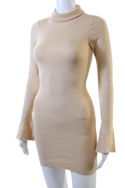 Lovers + Friends Womens Turtleneck Sweater Dress Beige Size Extra Small