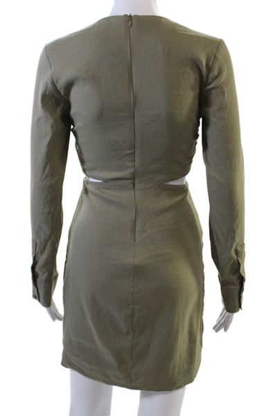 Zara Womens V Neck Long Sleeves Cut Out Waist Dress Green Size Extra Small