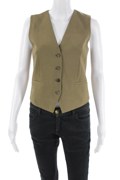Zara Womens Button Down Solid V Neck Sleeveless Vest Olive Green Size XS