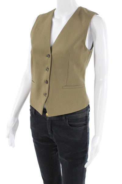 Zara Womens Button Down Solid V Neck Sleeveless Vest Olive Green Size XS