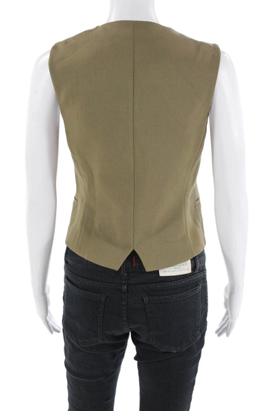 Zara Womens Button Down Solid V Neck Sleeveless Vest Olive Green Size XS