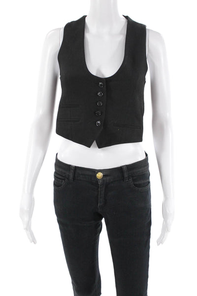 Zara Womens Scoop Neck Sleeveless Button Down Vest Black Size XS