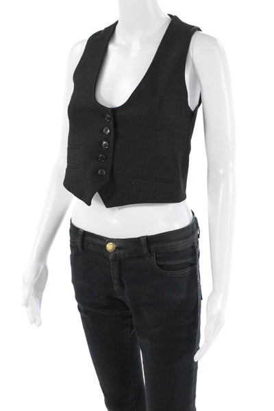 Zara Womens Scoop Neck Sleeveless Button Down Vest Black Size XS