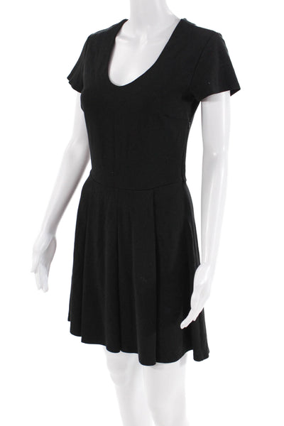 Joie Womens Scoop Neck Short Sleeve Zip A-Line Mini Dress Black Size S