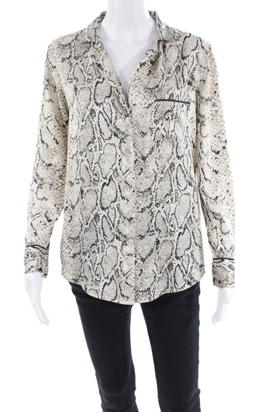 Equipment Femme Womens Snakeskin Print Button-Down Shirt Beige Size XS