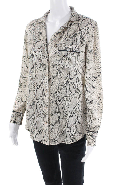 Equipment Femme Womens Snakeskin Print Button-Down Shirt Beige Size XS