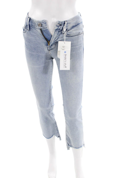 Frame Womens Le Crop Mini Boot Light Wash Mid Rise Raw Hem Jeans Blue Size 23