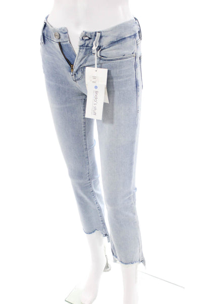 Frame Womens Le Crop Mini Boot Light Wash Mid Rise Raw Hem Jeans Blue Size 23