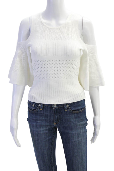 Autumn Cashmere Womens Cold Shoulder Short Sleeves Sweater White Size Small