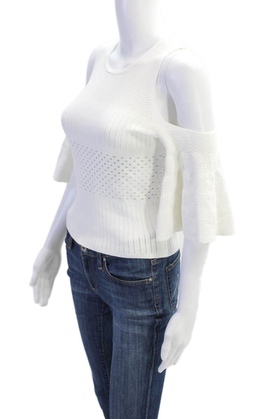 Autumn Cashmere Womens Cold Shoulder Short Sleeves Sweater White Size Small