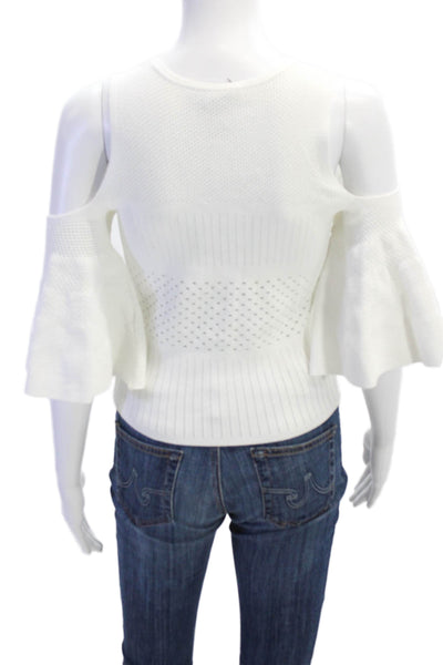 Autumn Cashmere Womens Cold Shoulder Short Sleeves Sweater White Size Small