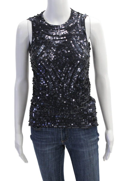 Gryphon New York Womens Sequined Sleeveless Tank Top Navy Blue Size Extra Small