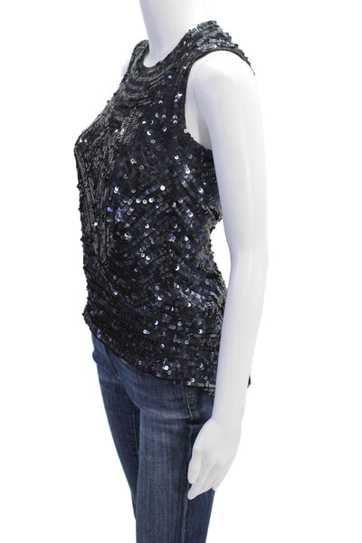 Gryphon New York Womens Sequined Sleeveless Tank Top Navy Blue Size Extra Small