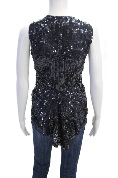 Gryphon New York Womens Sequined Sleeveless Tank Top Navy Blue Size Extra Small