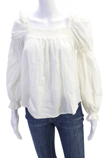 7 For All Mankind Womens Smocked Long Sleeves Blouse White Size Extra Small