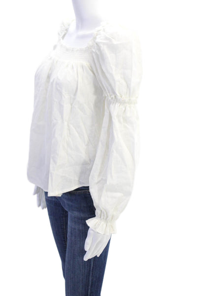 7 For All Mankind Womens Smocked Long Sleeves Blouse White Size Extra Small