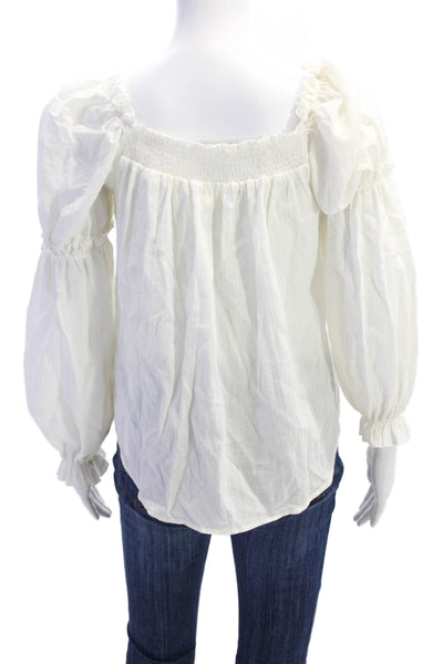 7 For All Mankind Womens Smocked Long Sleeves Blouse White Size Extra Small