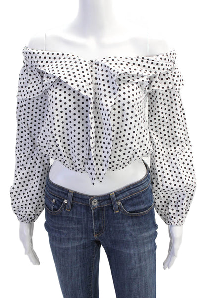 Lovers + Friends Womens Polka Dot V Neck Blouse White Black Size Extra Small