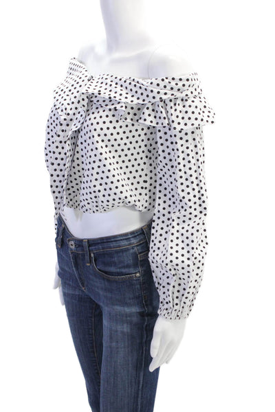Lovers + Friends Womens Polka Dot V Neck Blouse White Black Size Extra Small