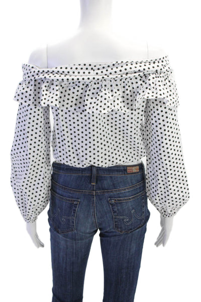 Lovers + Friends Womens Polka Dot V Neck Blouse White Black Size Extra Small