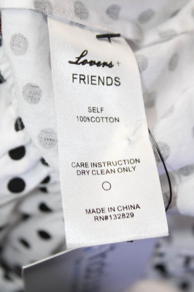 Lovers + Friends Womens Polka Dot V Neck Blouse White Black Size Extra Small