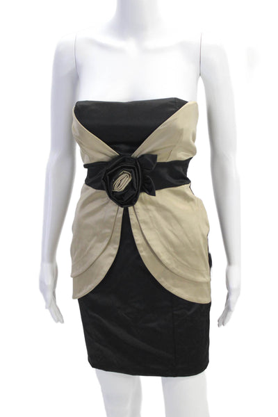 Rinascimento Womens Strapless Floral Applique Knee Length Dress Beige Black Size