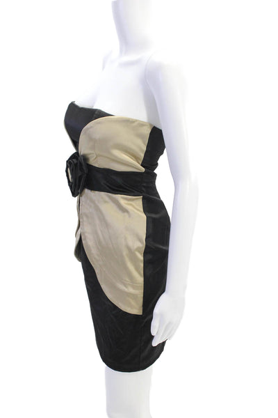 Rinascimento Womens Strapless Floral Applique Knee Length Dress Beige Black Size