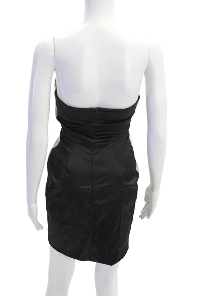 Rinascimento Womens Strapless Floral Applique Knee Length Dress Beige Black Size