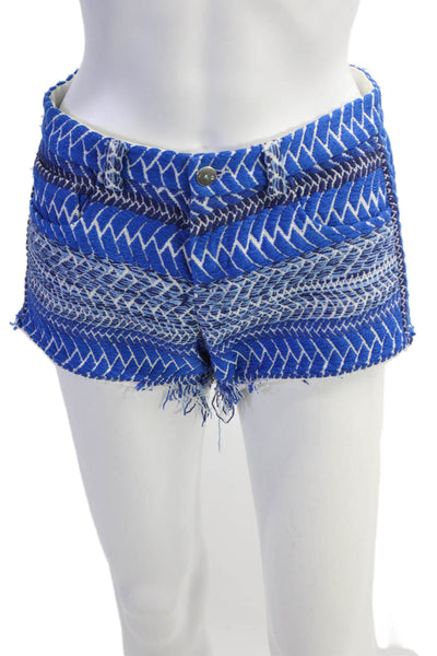 IRO Womens Woven Low Rise Zip Up Shorts Blue White Cotton Size EUR 36