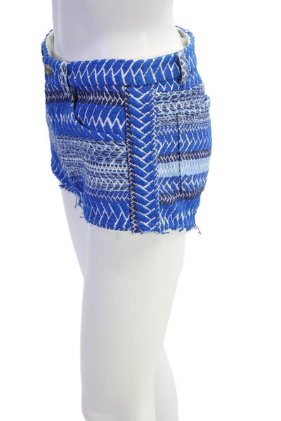IRO Womens Woven Low Rise Zip Up Shorts Blue White Cotton Size EUR 36