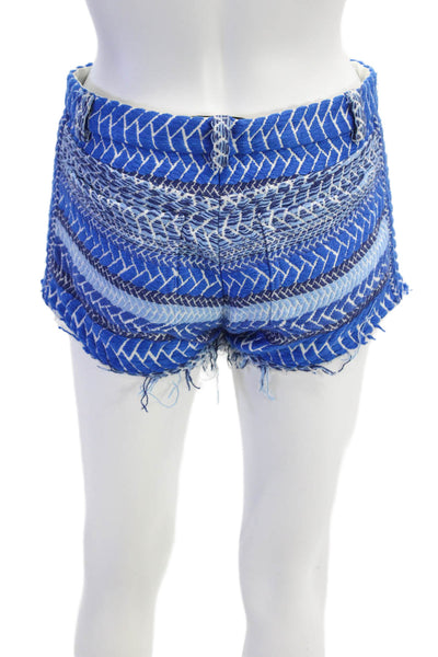 IRO Womens Woven Low Rise Zip Up Shorts Blue White Cotton Size EUR 36