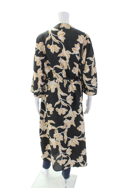 Maison du Soir Womens Short Sleeve Floral Print Self Tie Robe Black Size L/XL