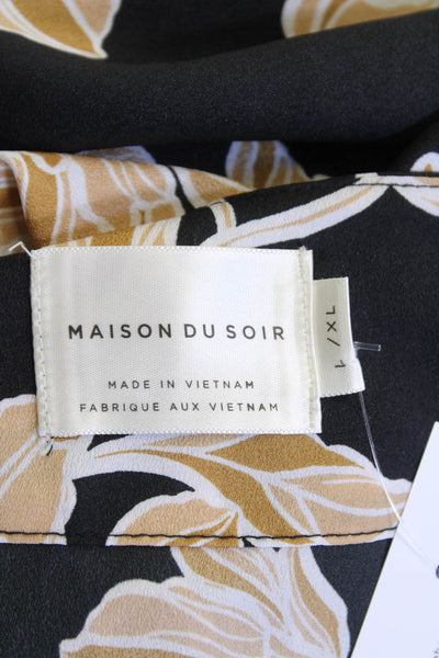 Maison du Soir Womens Short Sleeve Floral Print Self Tie Robe Black Size L/XL