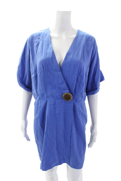 Trf Collection Zara Womens Short Sleeve V Neck Snap Closure Wrap Top Blue Size S